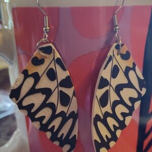Butterfly Wing Dangle Earrings in Cream and Black
